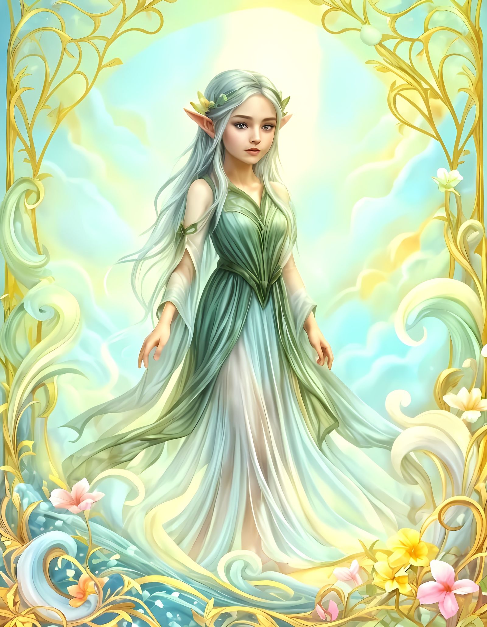 Ethereal Elf Princess in Translucent Gown