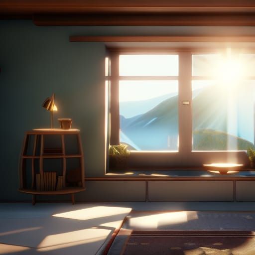 Cozy Ghibli-Style Book Nook in Morning Sunlight