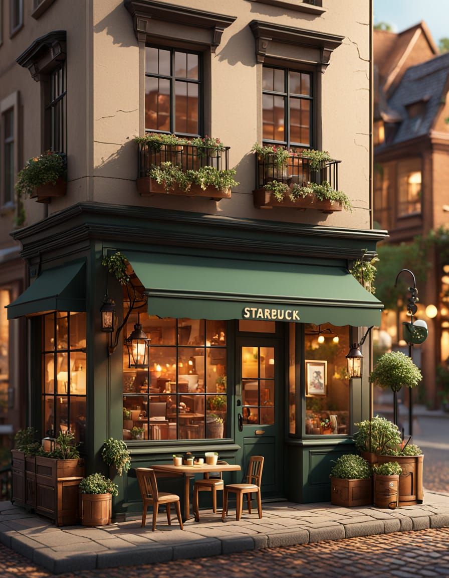 Miniature Starbucks Coffee Shop in Q-Version 3D Style