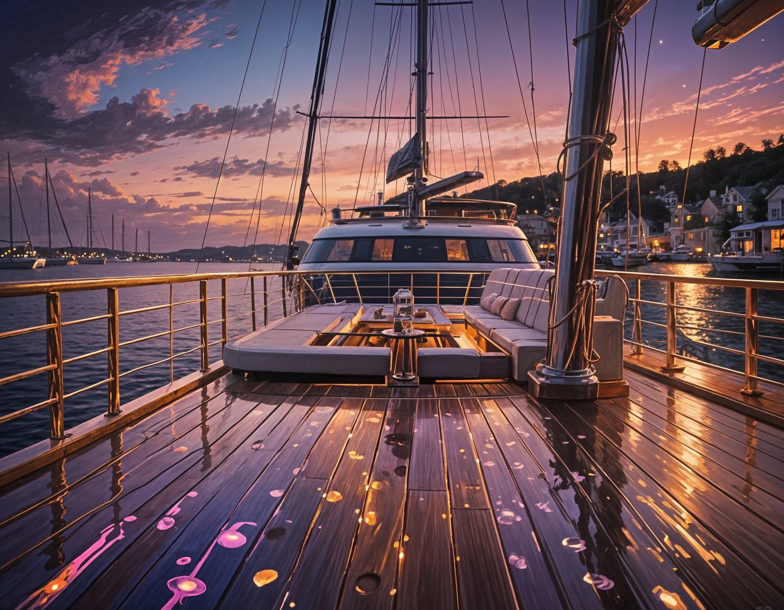 Night Ocean View From Ship Deck at Sunset