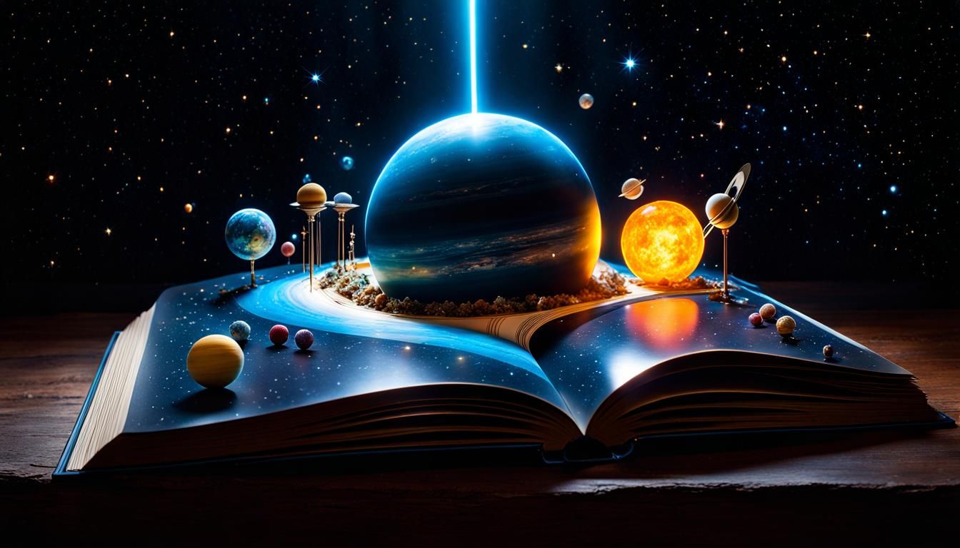 Miniature Solar System Pop-Up Book: Fantasy Digital Art