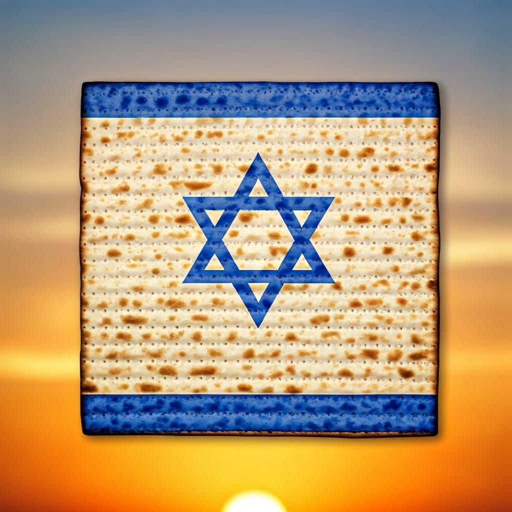 Vibrant Israeli Flag Matzah in Folk Art Style