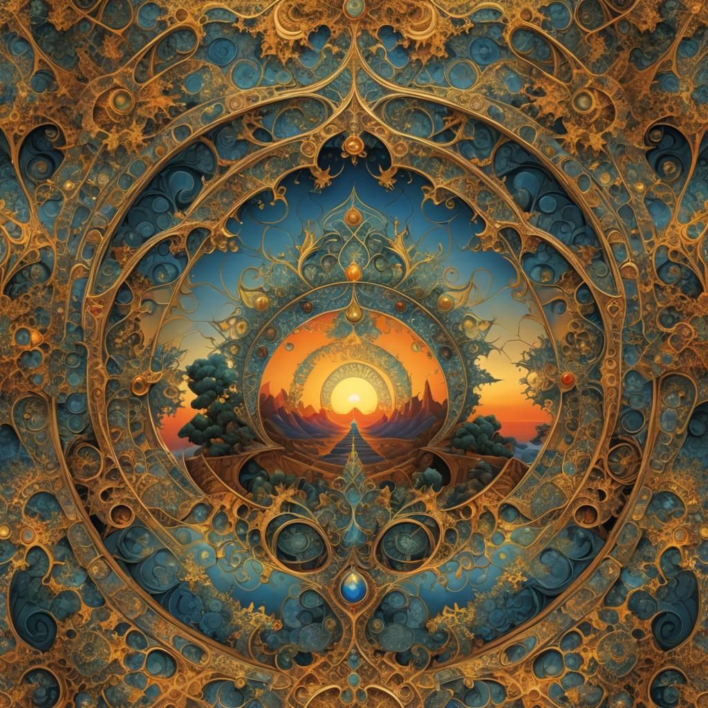 Fractal Sunrise over Mediterranean Sea Painting