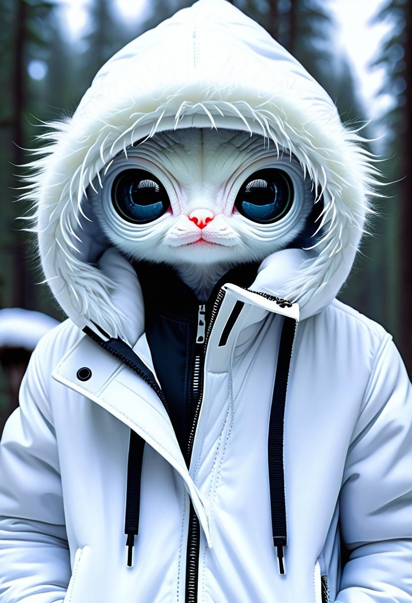 Cute Furry Alien with Big Eyes in 3D Style