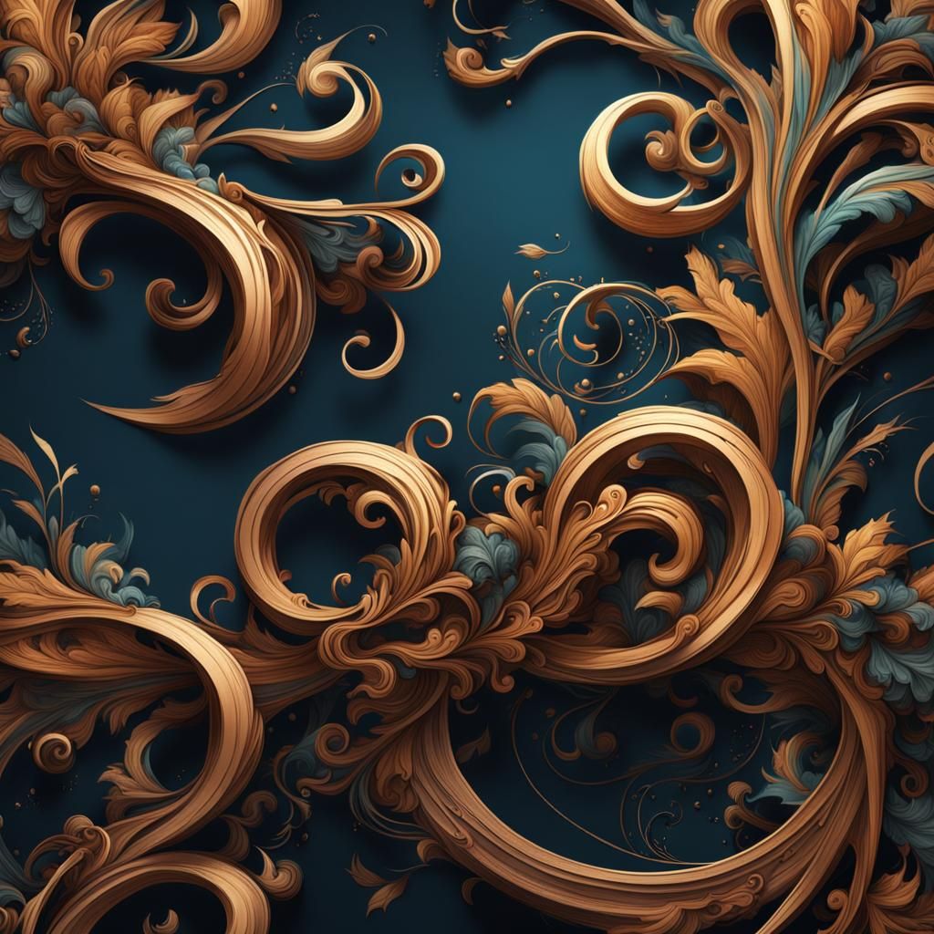 Detailed Calligraphic Flourishes in Matte Painting Style