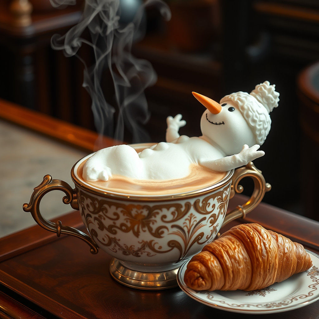 Foam Snowman Bathing in Latte Art