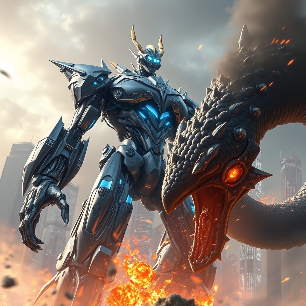 Gigantic Robot Engages Futuristic City Monster in Cyberpunk ...