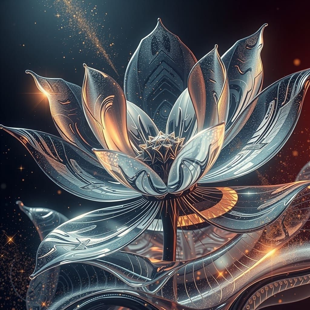 Ethereal Glass Flower with Stardust Reflections