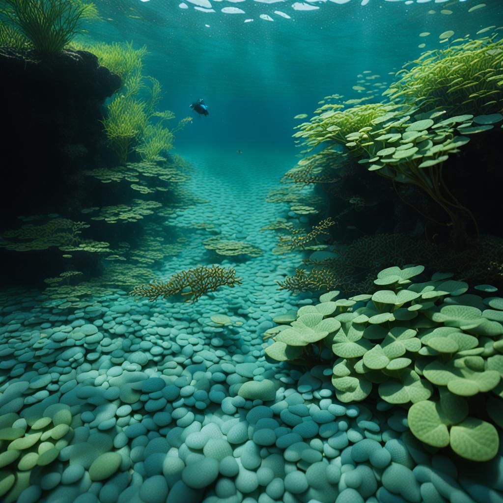 Lush Underwater Riverbed with Natural Lighting