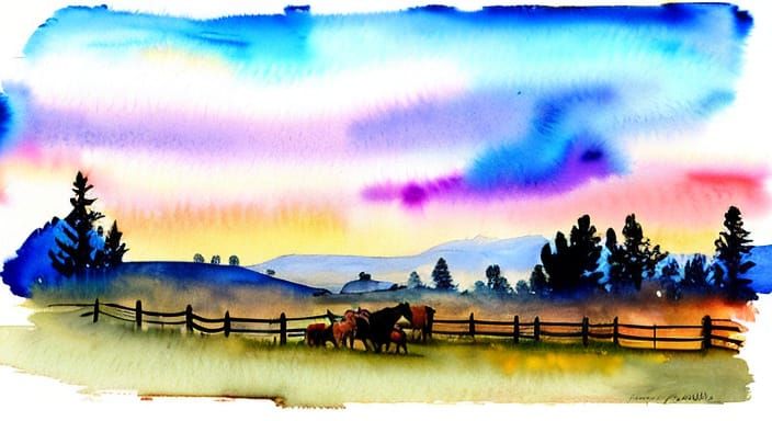 Wet Watercolor Painting of the Wild West