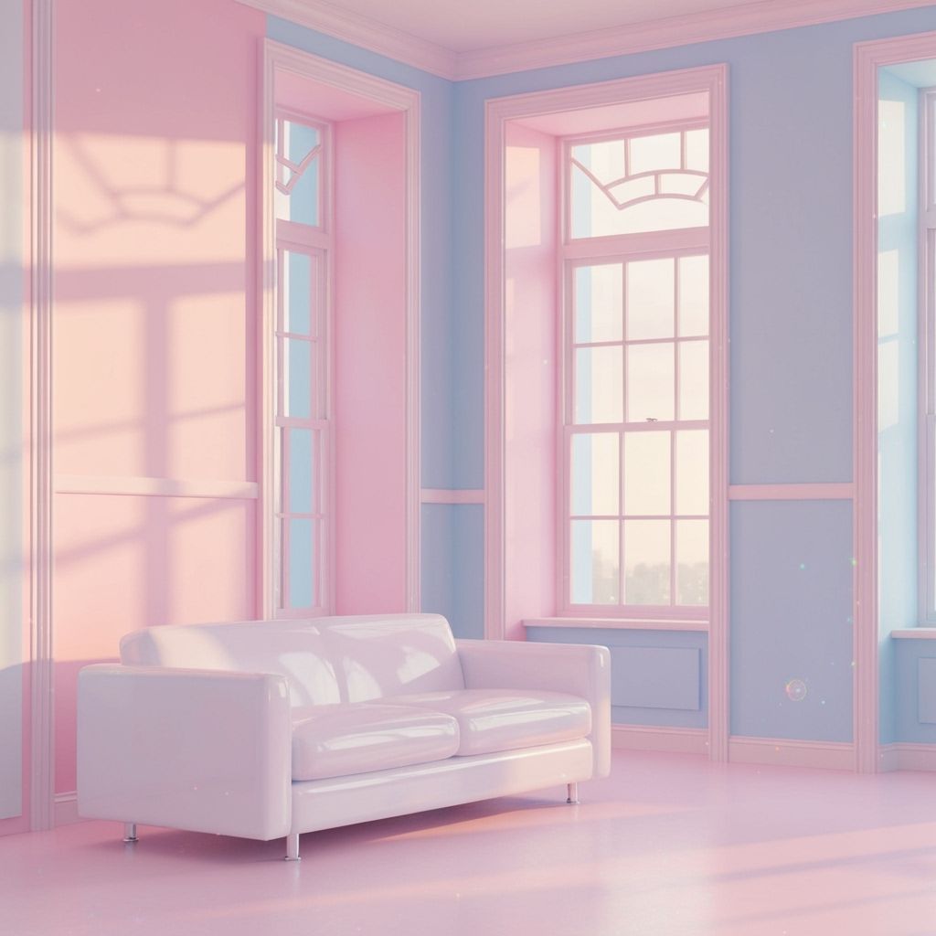 Serene Pastel Room with White Sofa, in Dreamy Style