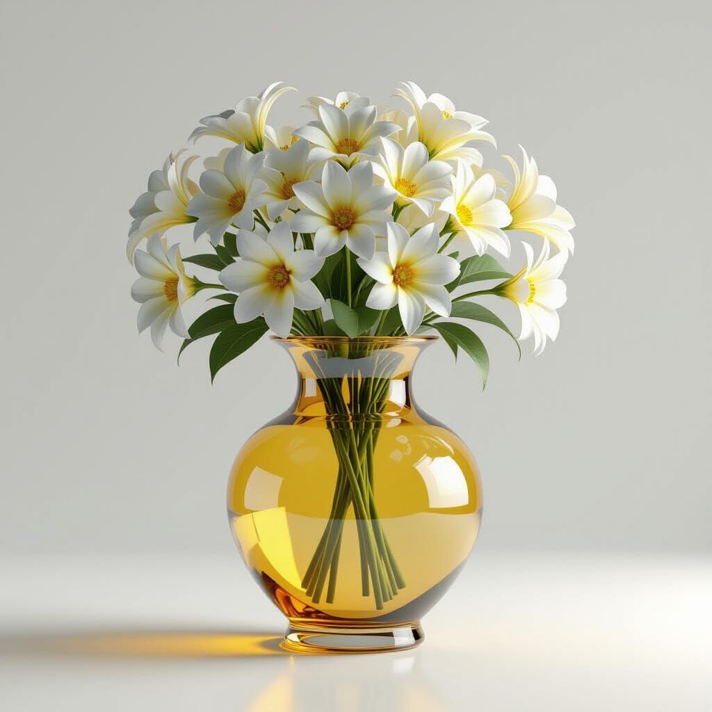 Realistic 3D Render of Yellow Glass Floral Vase