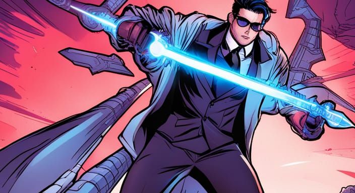 Superhero with Glowing Sword Comic Book Art