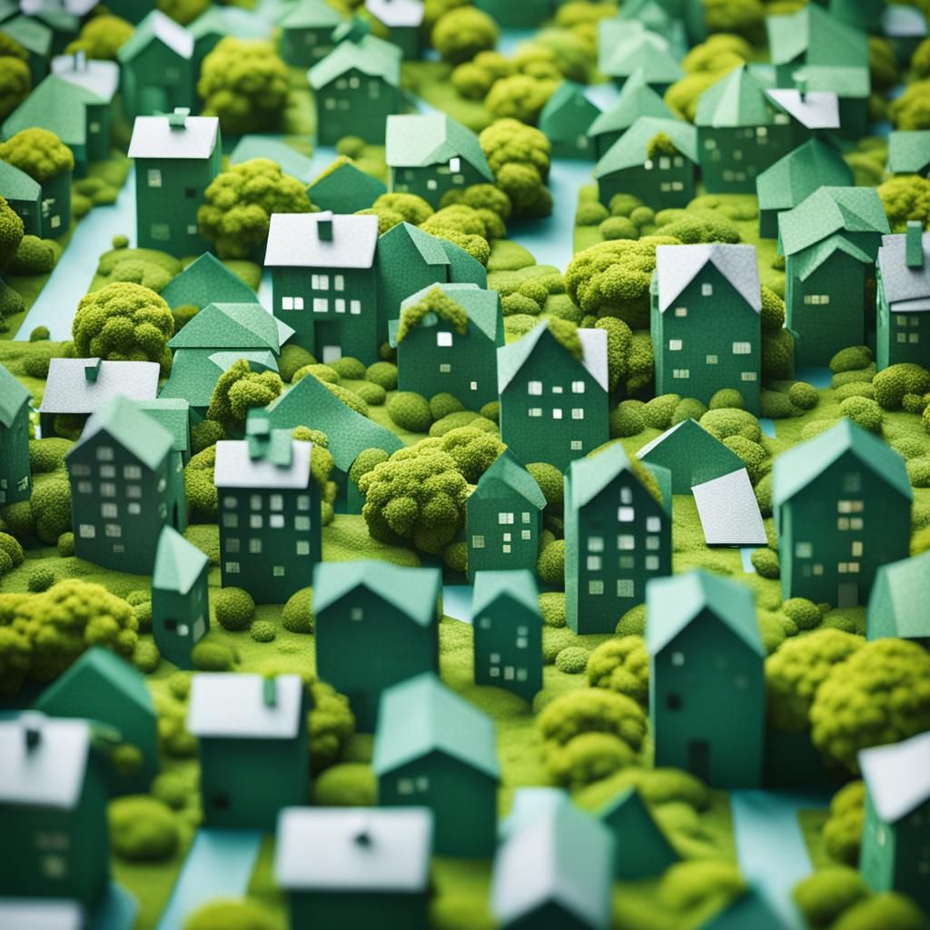 City Overgrown with Vines and Origami Papercraft