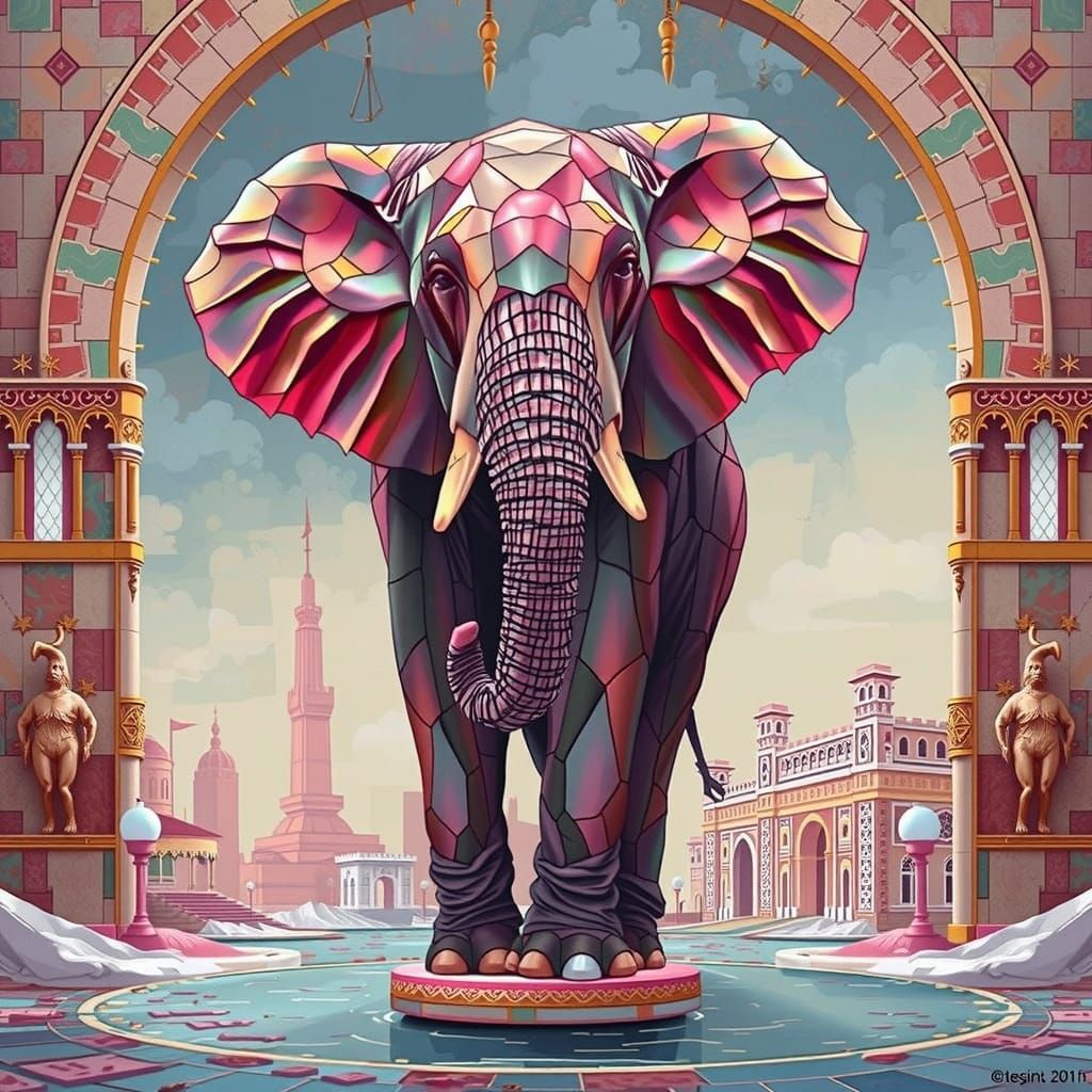 Vibrant Pink Elephant in Iridescent Hues