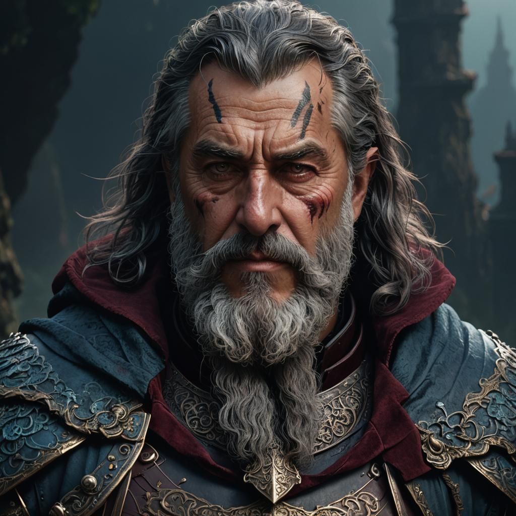 Noble in Scaled Armor: Detailed Matte Painting