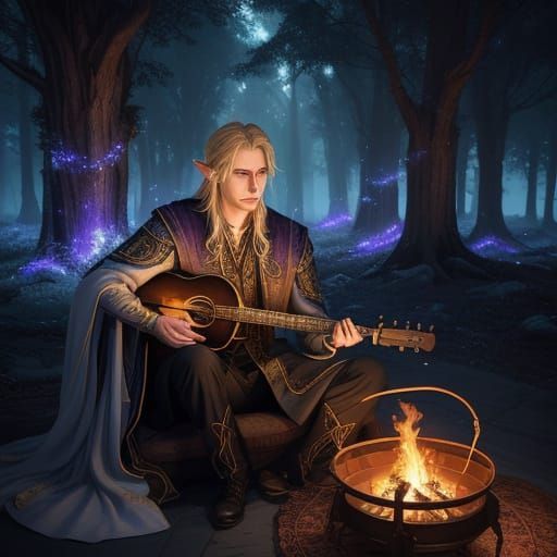 Enchanted Lute Player in Whimsical Fantasy Realm