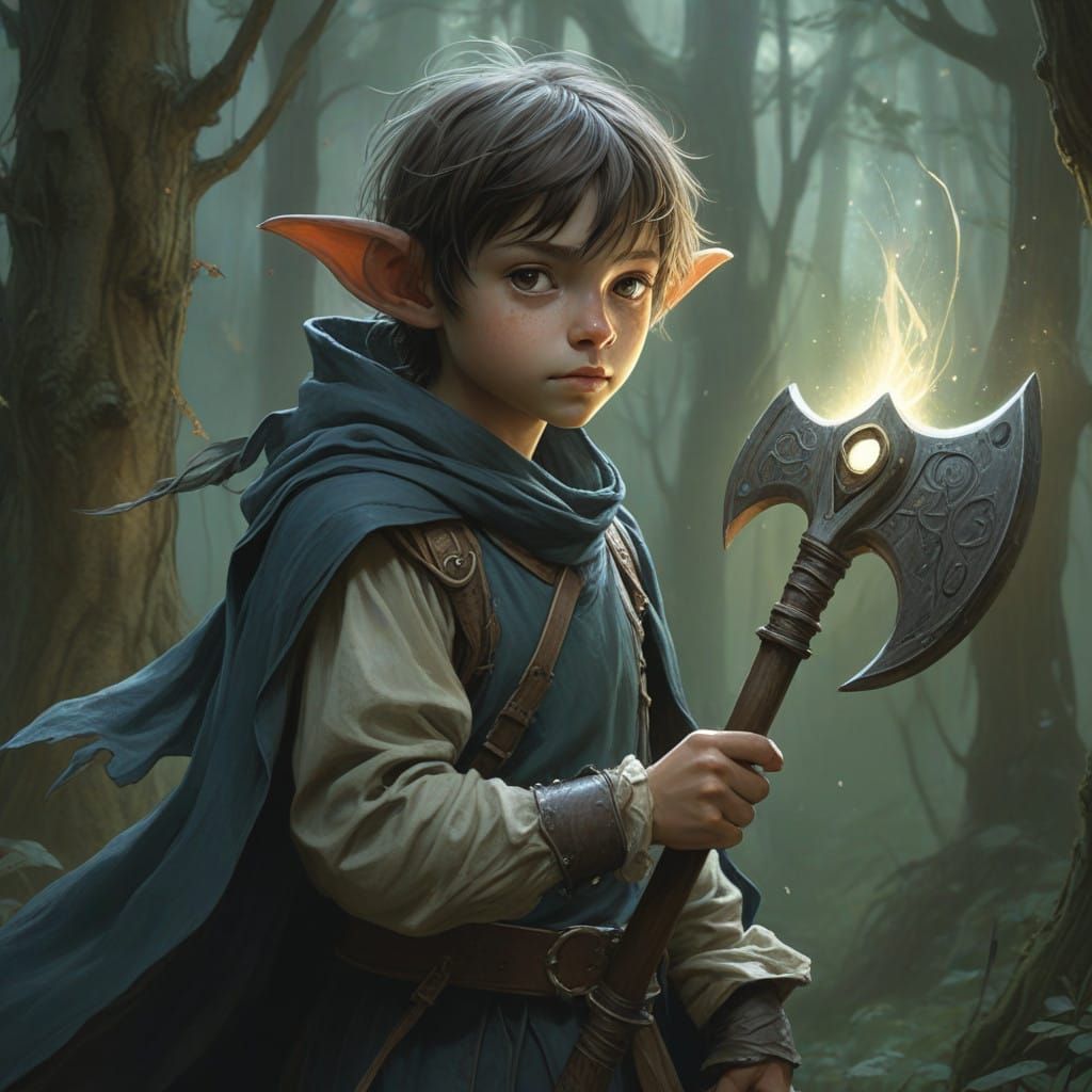 Wonderstruck Halfling Barbarian at Forest's Edge