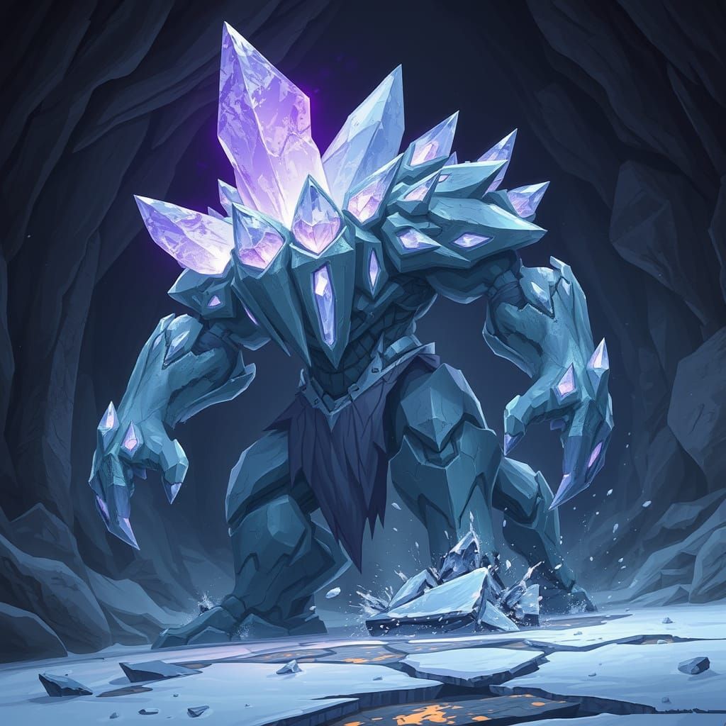 Massive Ice Golem in 2D Pixel Art Style