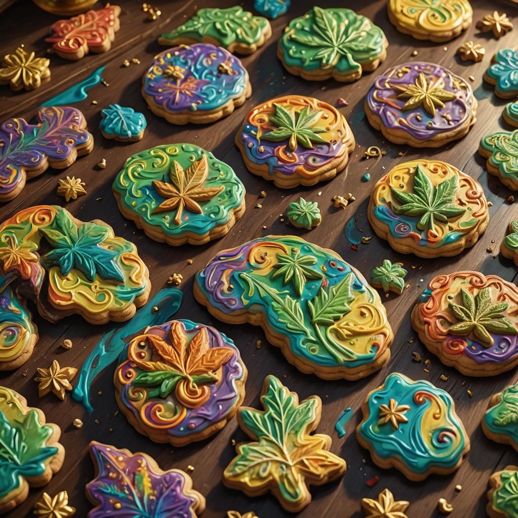 Colorful Marijuana Cookies in Ornate Package: Fantasy Art