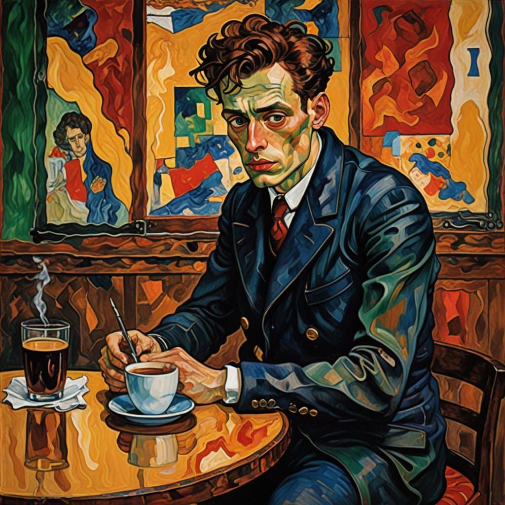 Napoleon in Moody NightCafe Coffeehouse