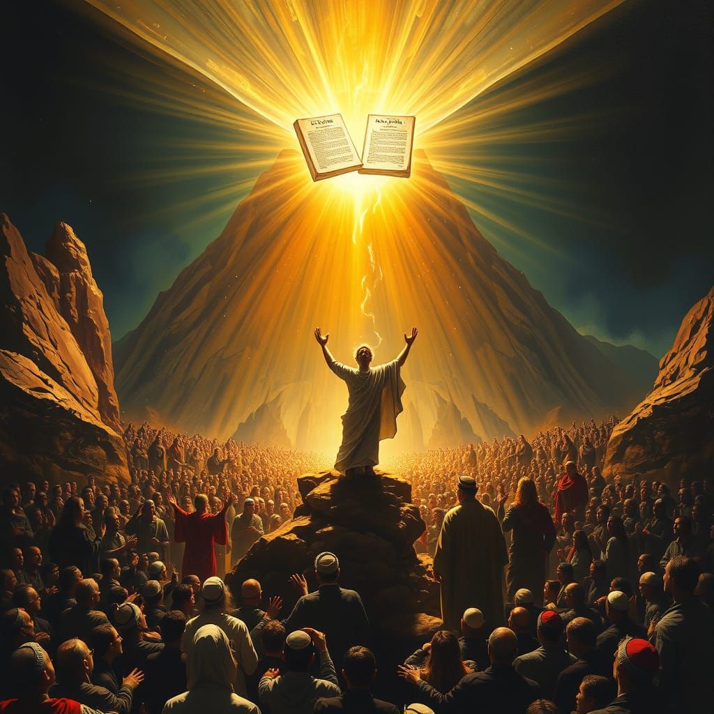 Torah Receiving at Mount Sinai in Dreamlike Style