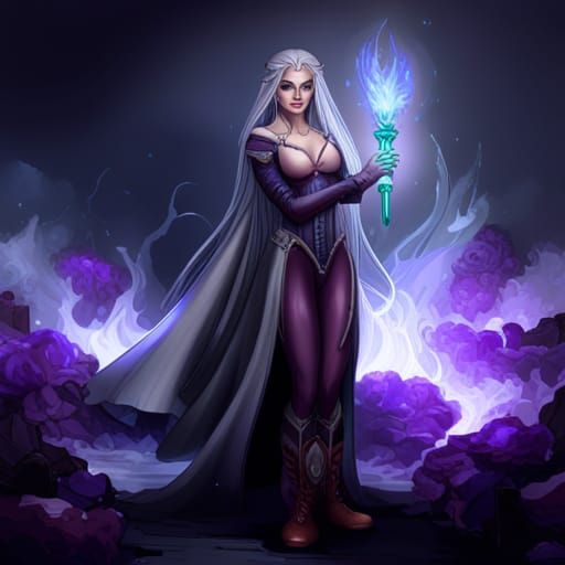 Beautiful Elf Wizard Wields Octarine Magic