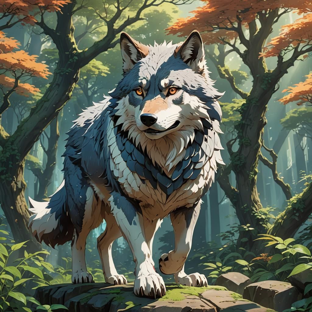 Anime Wolf with Scales, Studio Ghibli Style