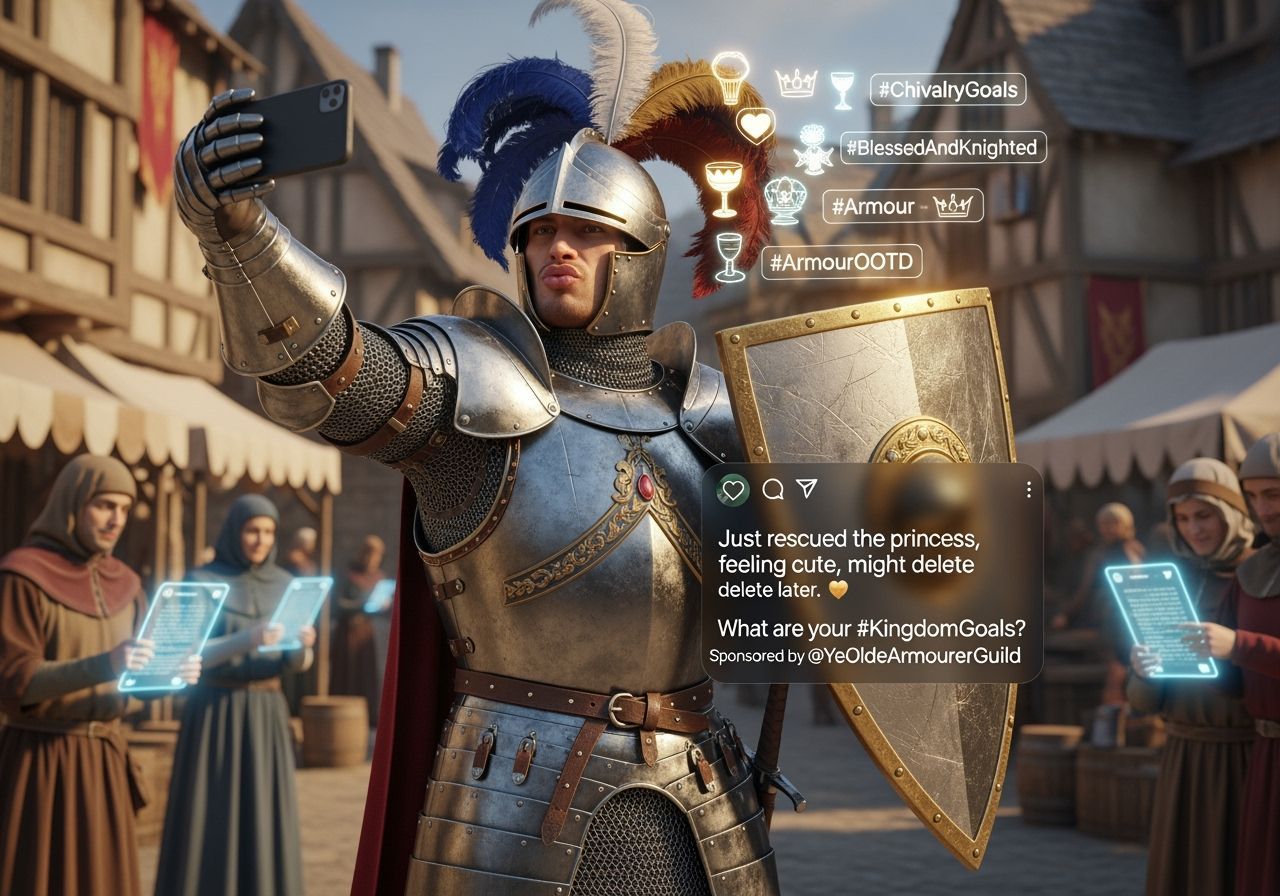 Medieval Knight's Influencer Pose in Hyperrealistic Detail