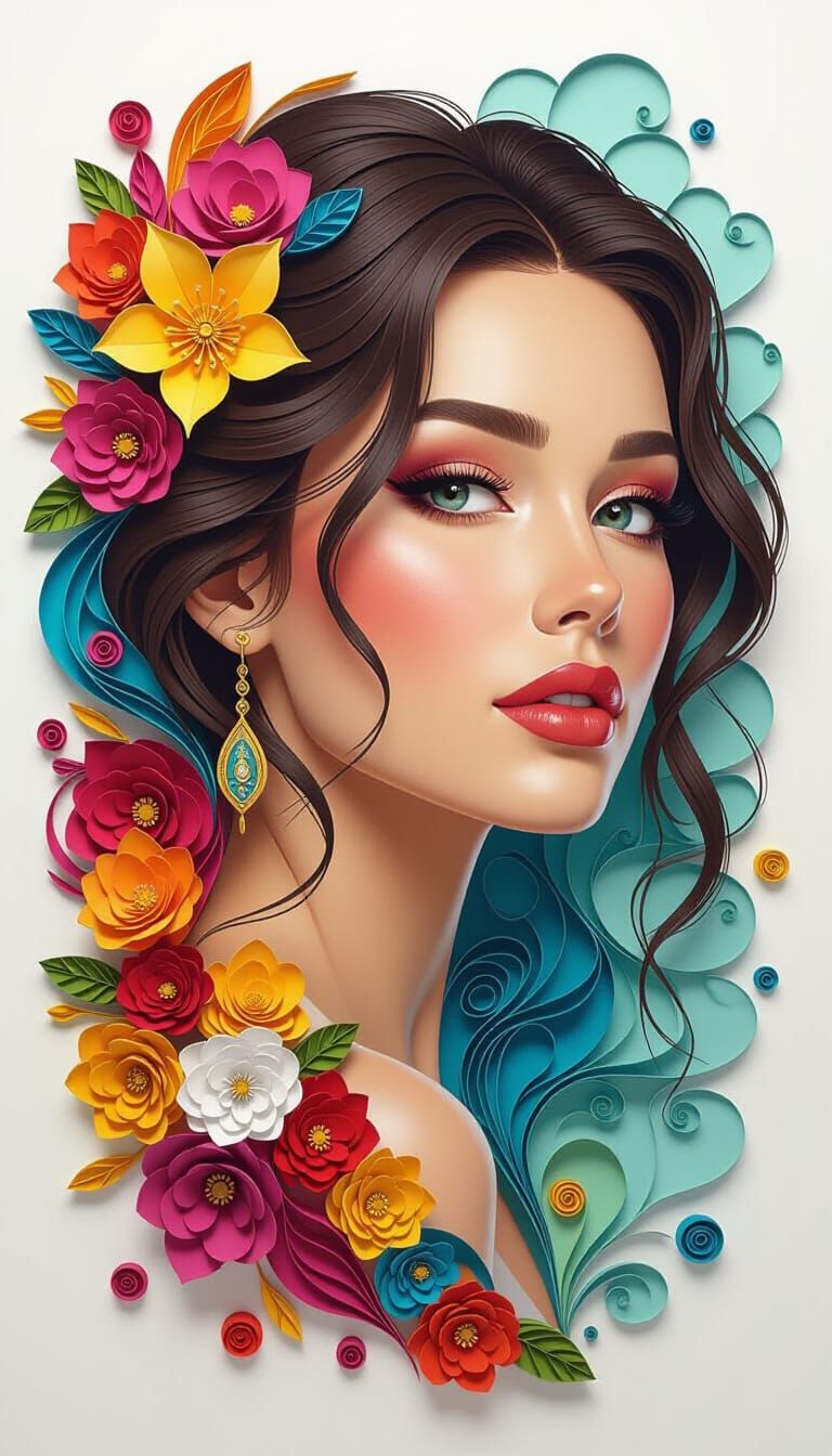Colorful Paper Quilling Portrait in Splash Art Style
