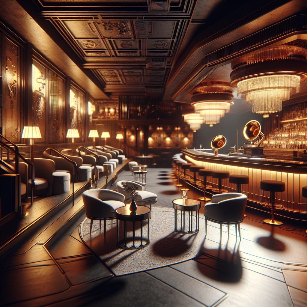 Elegant Jazz Bar in Basement, 3D Concept Art
