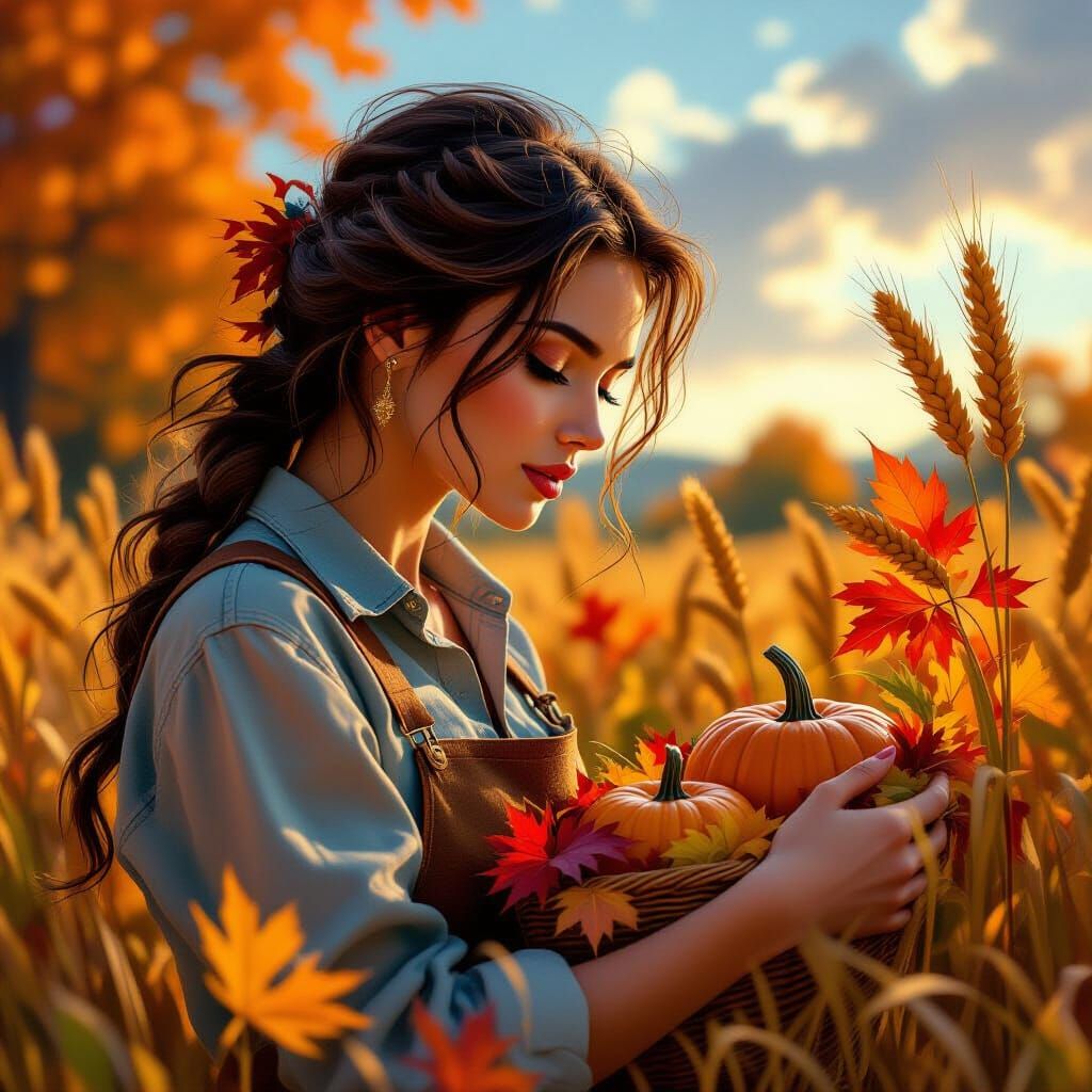 Hyperrealistic Autumn Harvest Scene with Dramatic Lighting