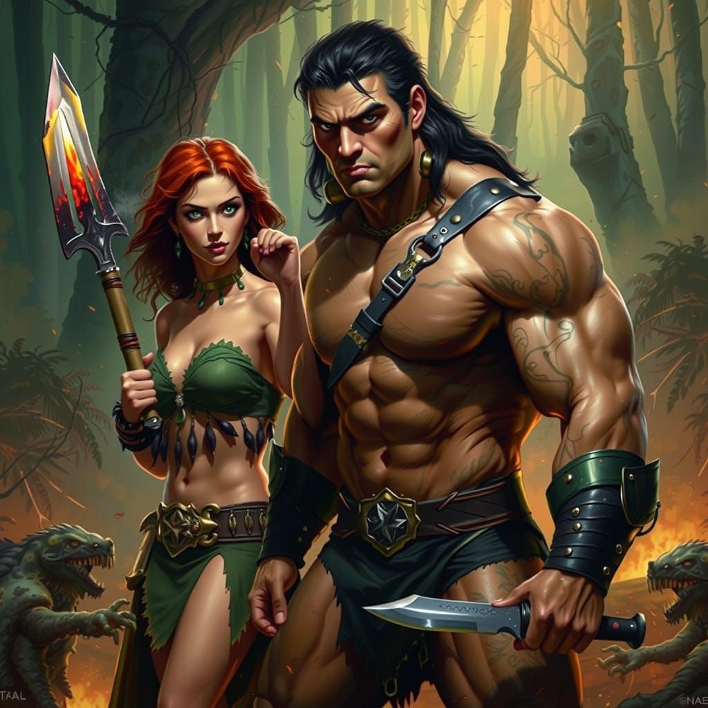 Chiseled Warrior Stalks Fierce Jungle Princess