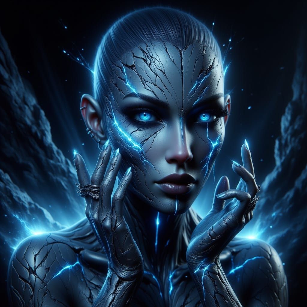 Elegant Mummy with Neon Glow in Dark Fantasy Style