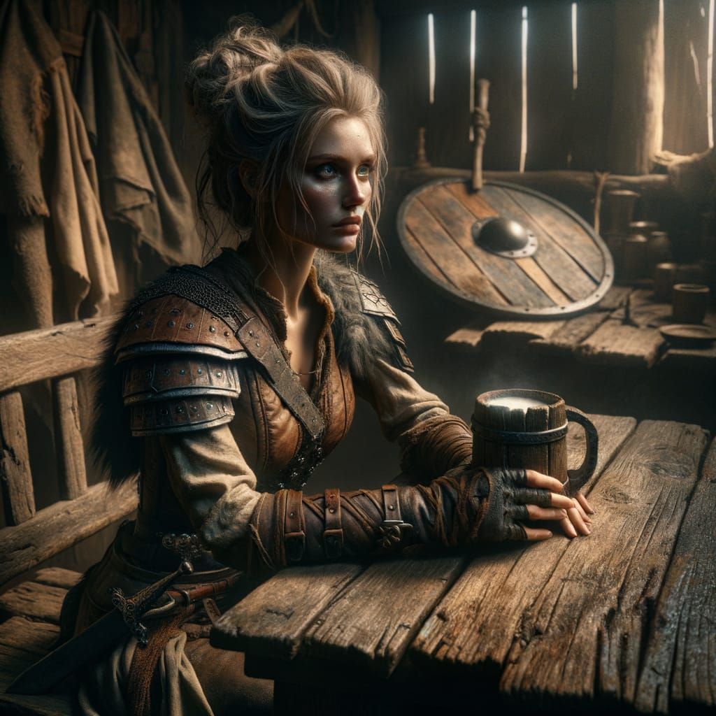 Norse Goddess in Dim Tavern, Impasto Painting