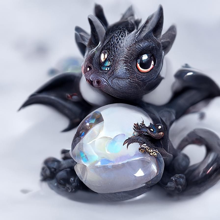 Adorable Onyx Dragon with Gemstone, Digital Illustration