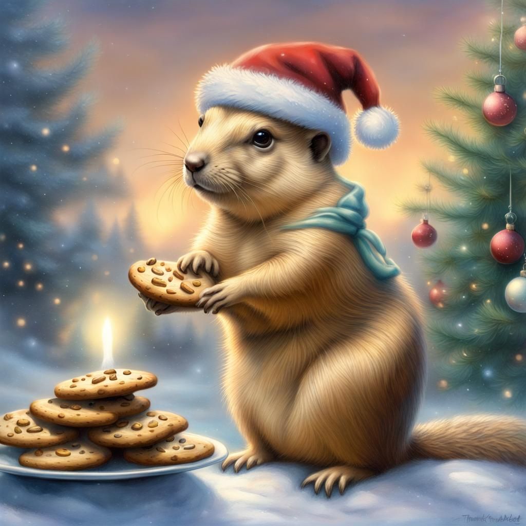 Prairie Dog Christmas Fantasy in Kinkade Style