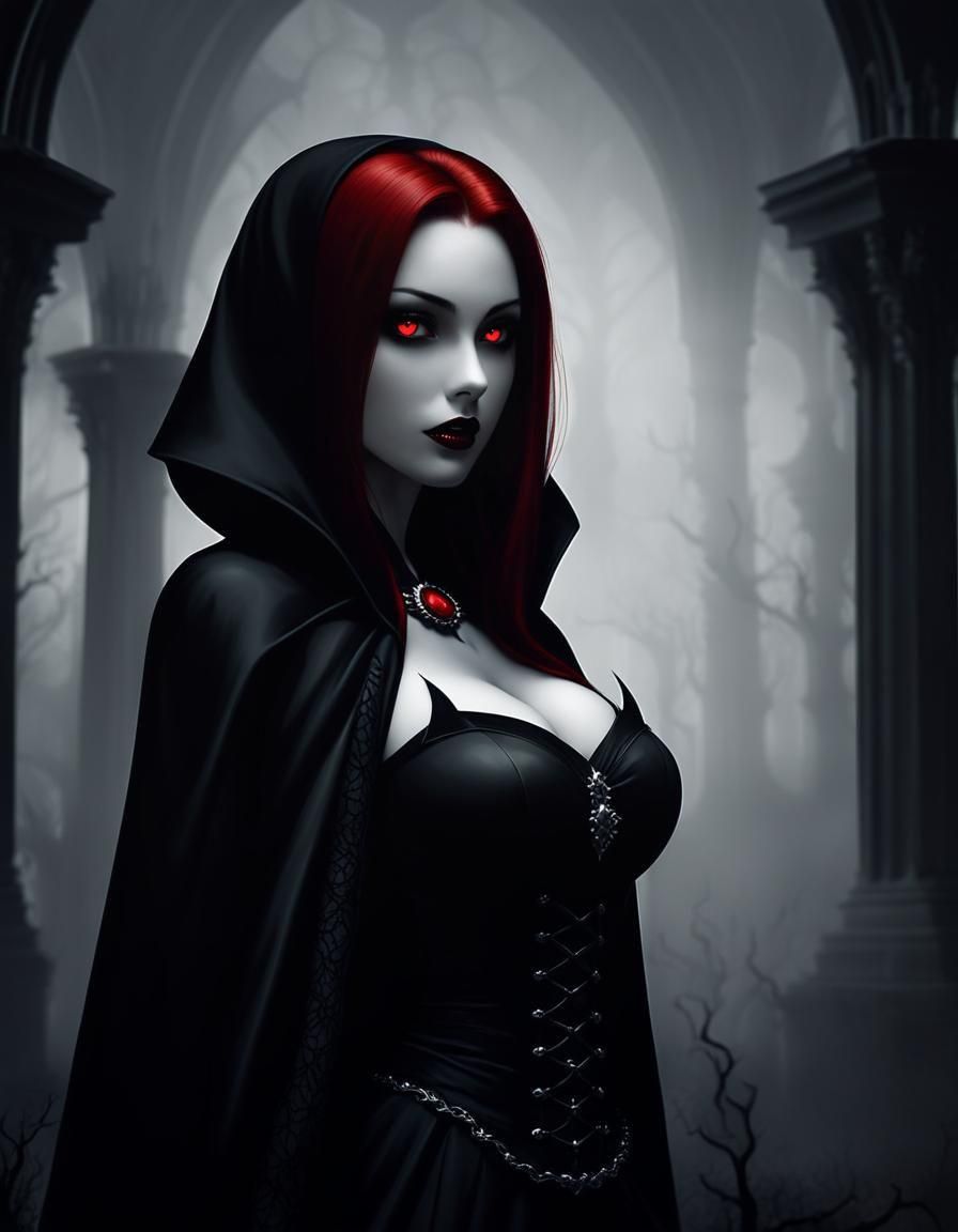 Gothic Vampire with Red Eyes in Dark Fantasy Art