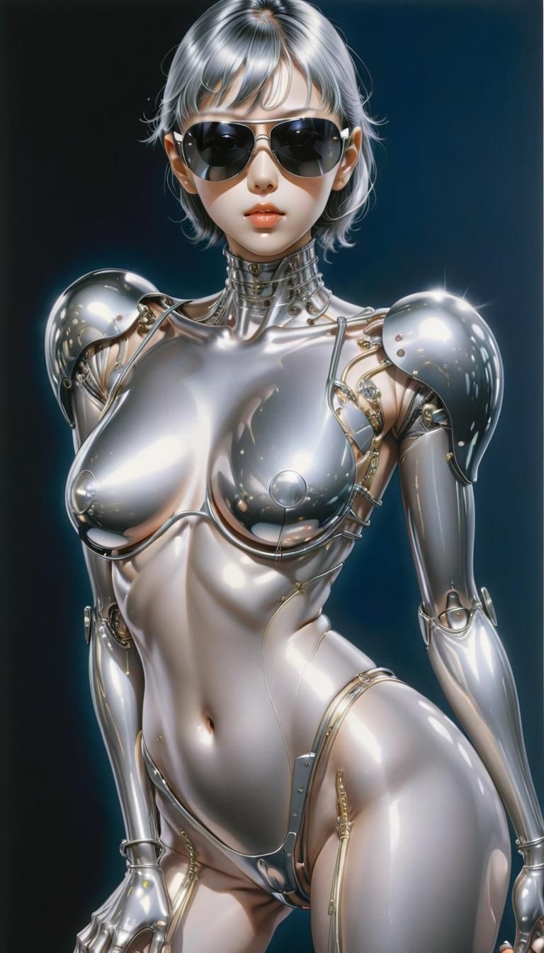 Hajime Sorayama gynoid with platinum sunglasses-001