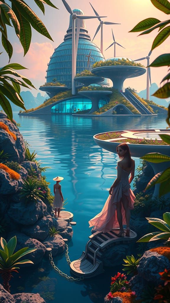Eco-Futuristic Oasis with Sustainable Fashion