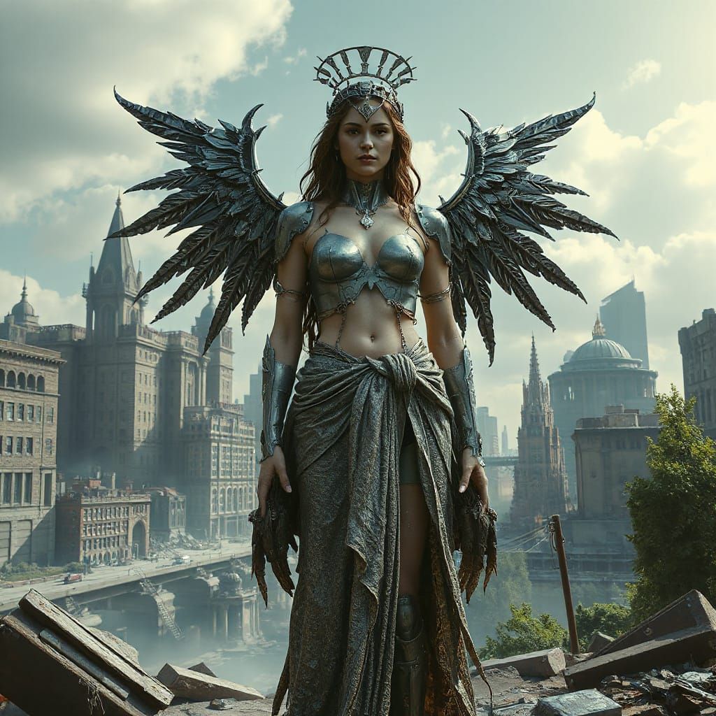 Biomechanical Goddess Emerges from Ruins in Dark Cyberpunk L...