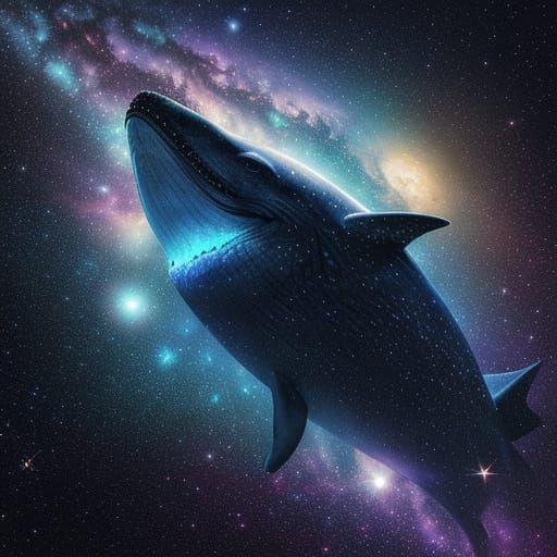 Celestial Whale Swims Through Starry Sea