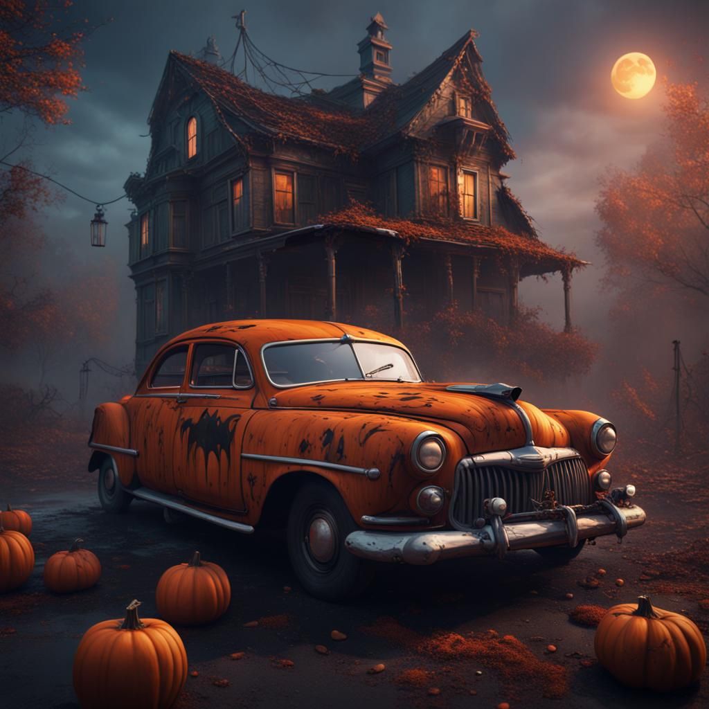 Halloween Mechanic with Car: Detailed Matte Painting