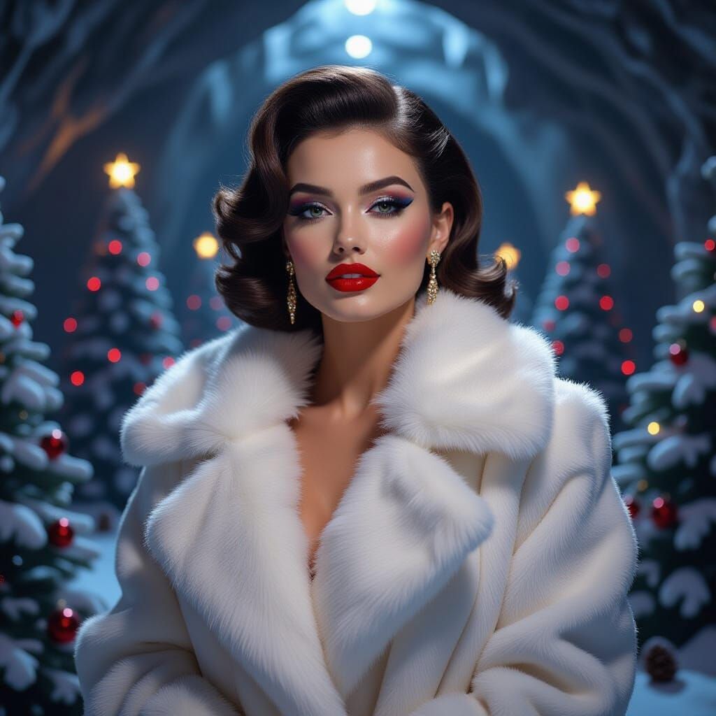 A high-resolution photo of a pin-up lady with red lipstick, ...