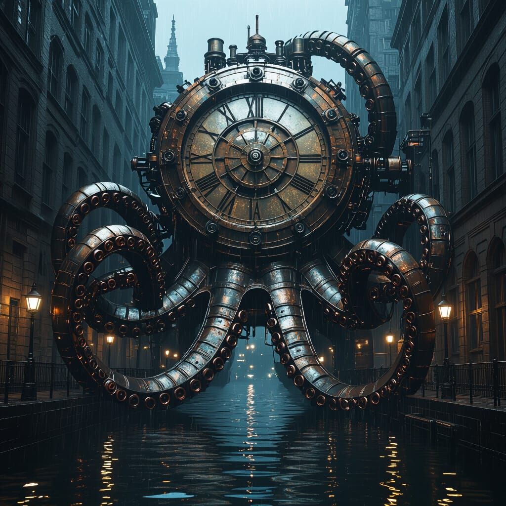 Clockwork Kraken in Gothic City Canal