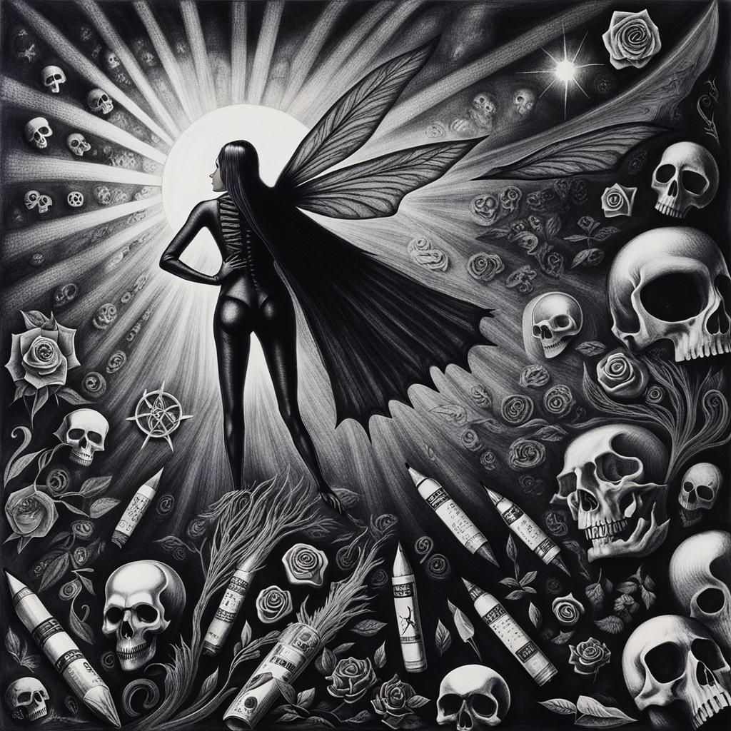 Gothic Woman in Pain: Surreal Crayon Drawing