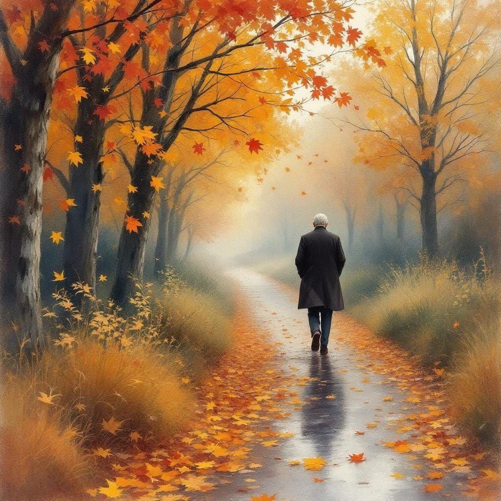 Gentle Autumn Scene: Elderly Man in Love