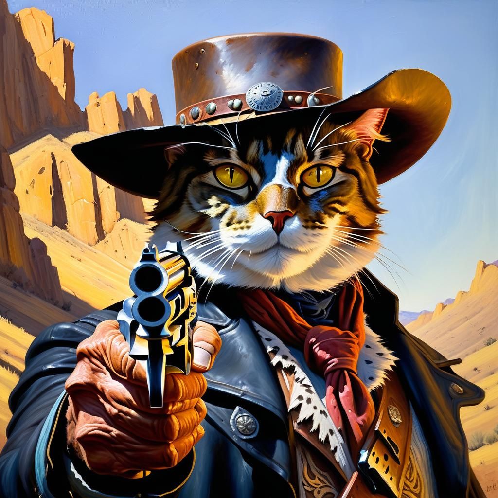 Cat-Headed Bounty Hunter with Golden Revolver