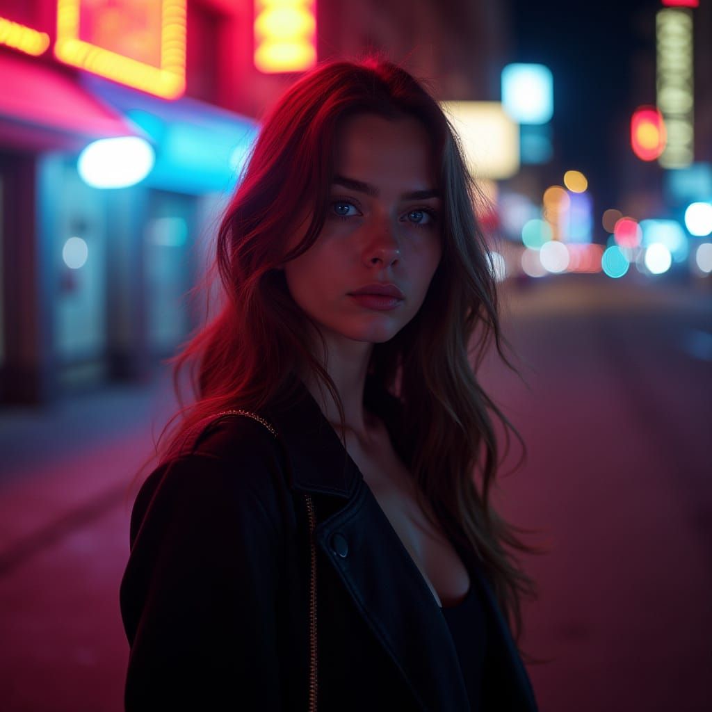 Neon Night Portrait in Cinematic Style
