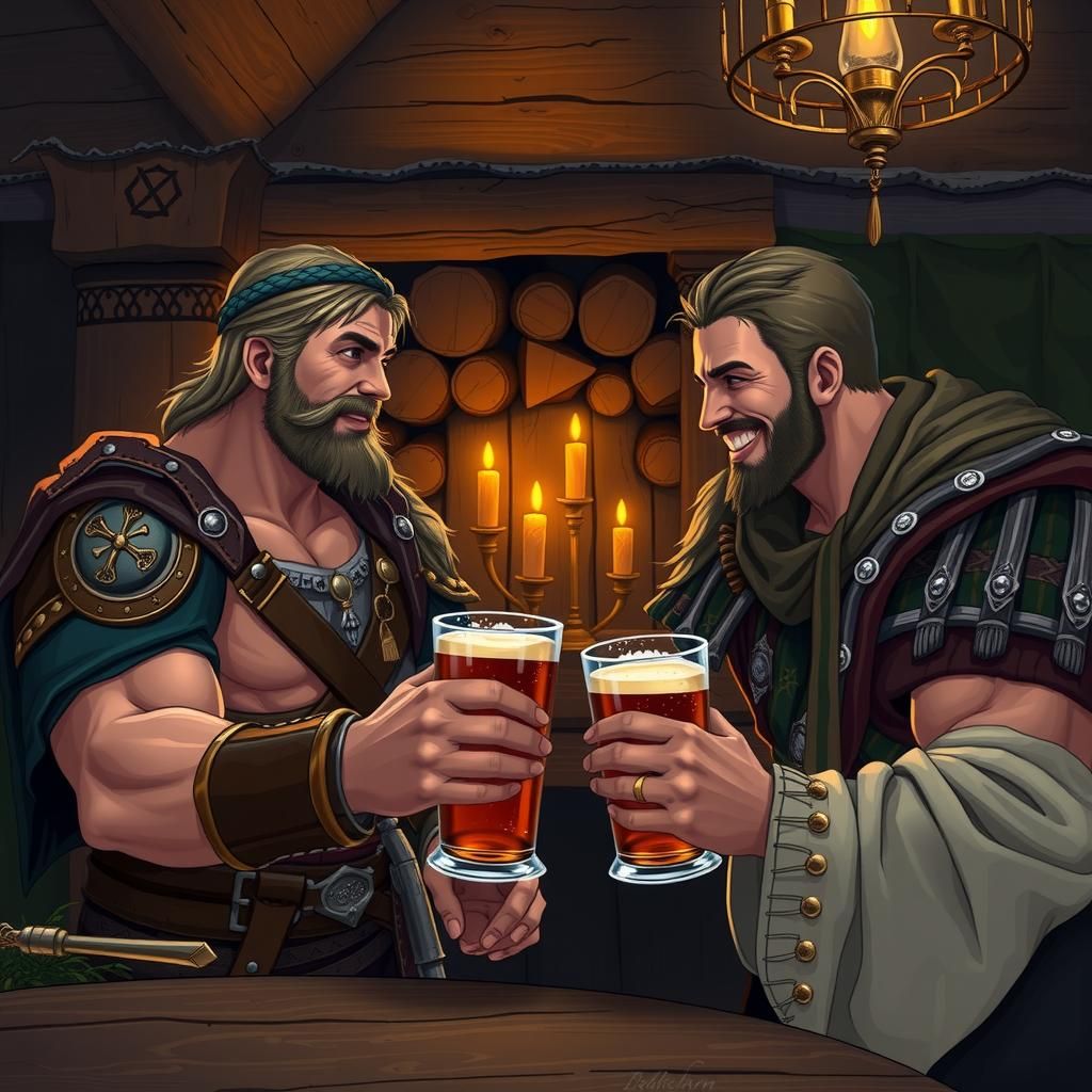 Medieval Warriors Enjoying Ale in a Tavern